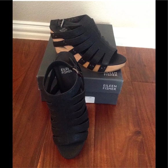 NWT Eileen Fisher Leather Wedge Sandals Sz 8 - Picture 6 of 10